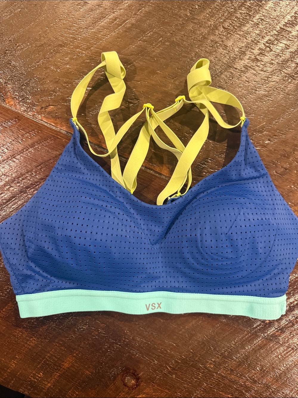 VSX Royal Blue Sports Bra with Yellow Straps and Mint Band